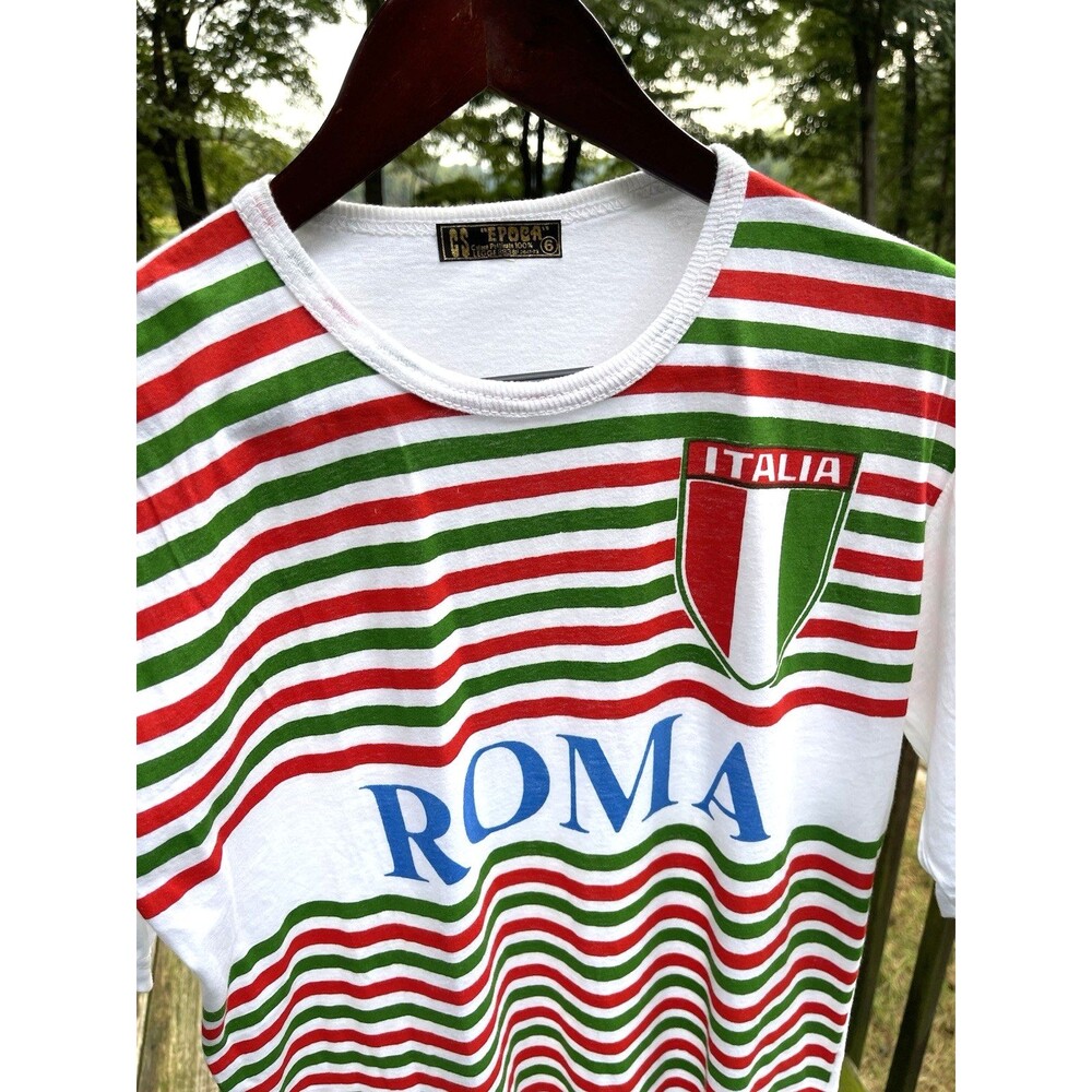 Vintage Epoca Roma Italia Striped T-Shirt Retro Streetwear Men Chest 36" Small